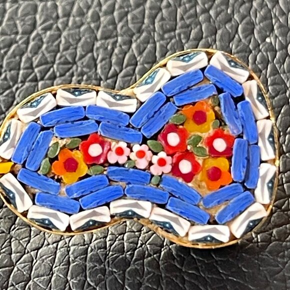 Vintage Italian Micro Mosaic Guitar Brooch Pin Gold Tone 1.75 in Signed Italy - Picture 8 of 8